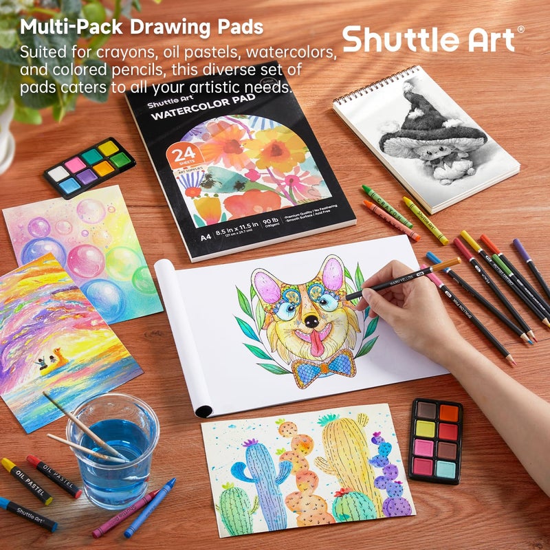 Shuttle Art 106 Piece Deluxe Art Set, Art Supplies in Wooden Case, Painting Drawing Art Kit with Crayons Colored Pencils Oil Pastels Watercolor Cakes Coloring Book Sketch Pad for Kids Adults - Image 3